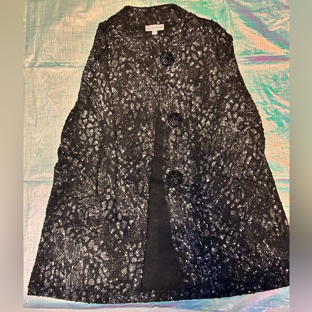 Jm Collection Black Sparkle Jacket With Oversized Emb… Gem